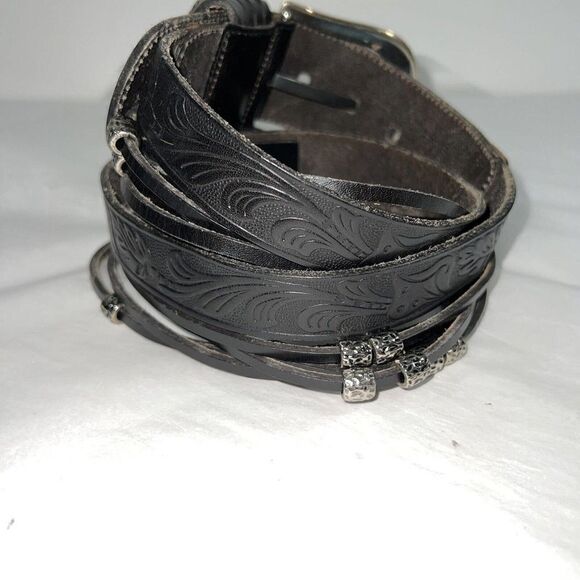 Tony Barcelona Beaded Wide Leather Belt Made In Spain Adjustable Brown Leather - Picture 3 of 8